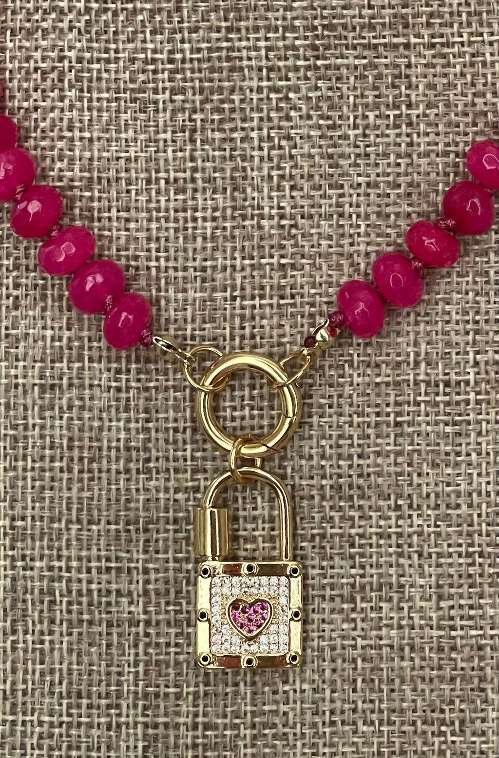 Falling for Fuchsia Necklace: Natural fuchsia crackle Quartz softly faceted Hand knotted beads w/2 Charms 🩷🔒