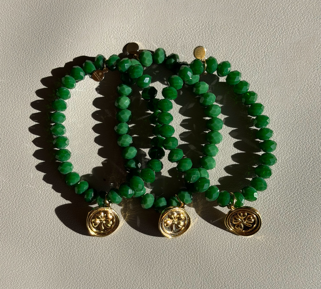 Lucky You Bracelet: Acrylic and glass beads—You choose! Also, Choose from 3 charms to make your bracelet custom 🍀