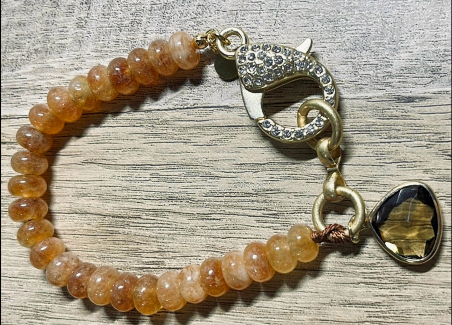 Amber Glow Bracelet: Yellow Topaz Stone Bead Bracelet with Pavé Clasp and Crystal Charm