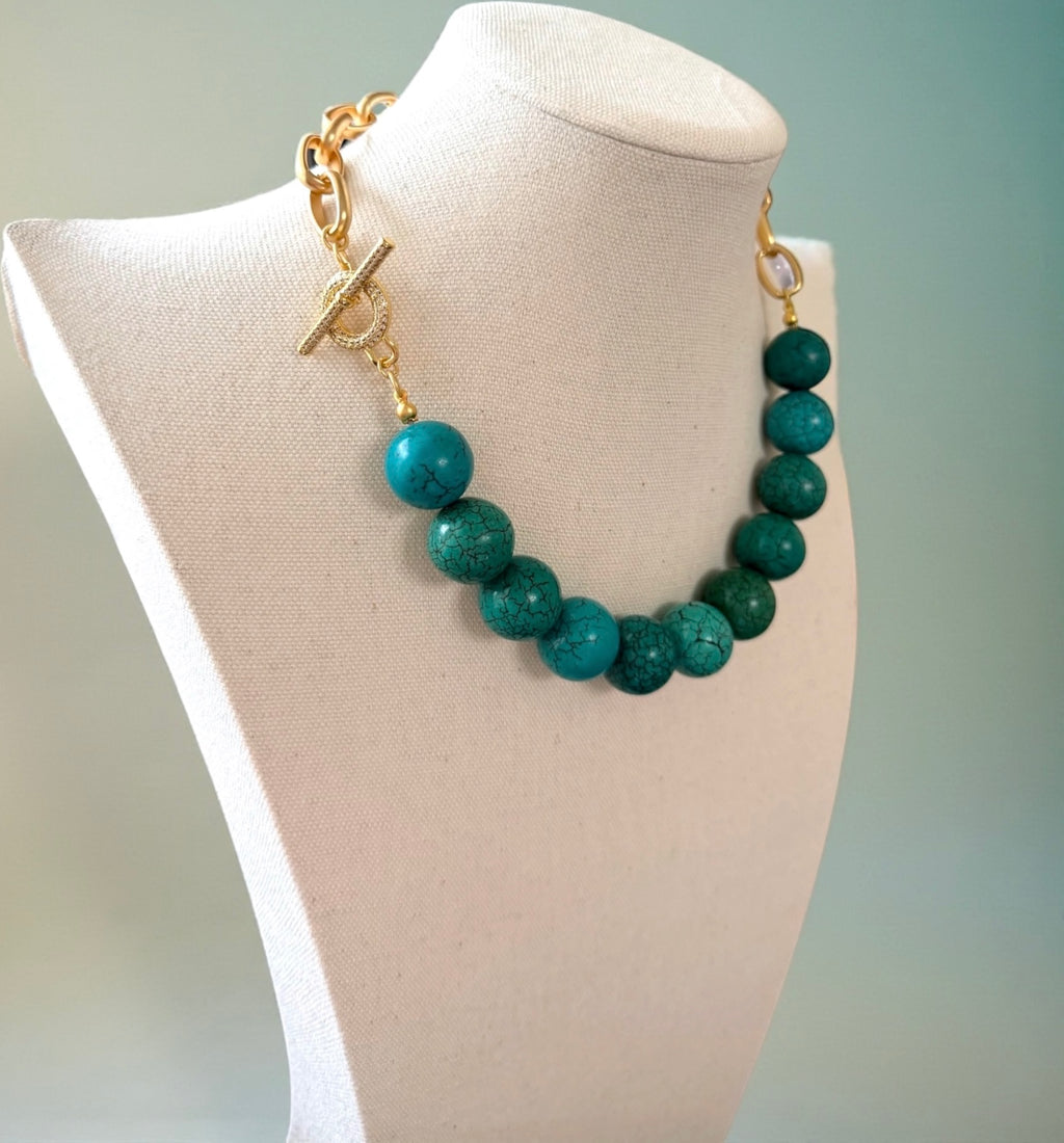 Turquoise Waters Necklace: Turquoise Magnesite, a matte gold chain and a pavé toggle clasp OOAK