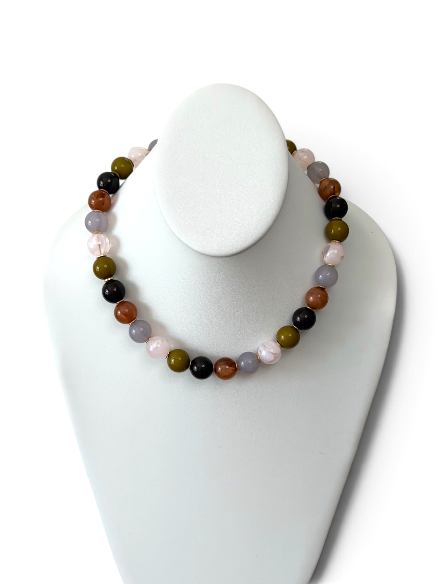 Stone & Moss Necklace: Resin beads and gold accents