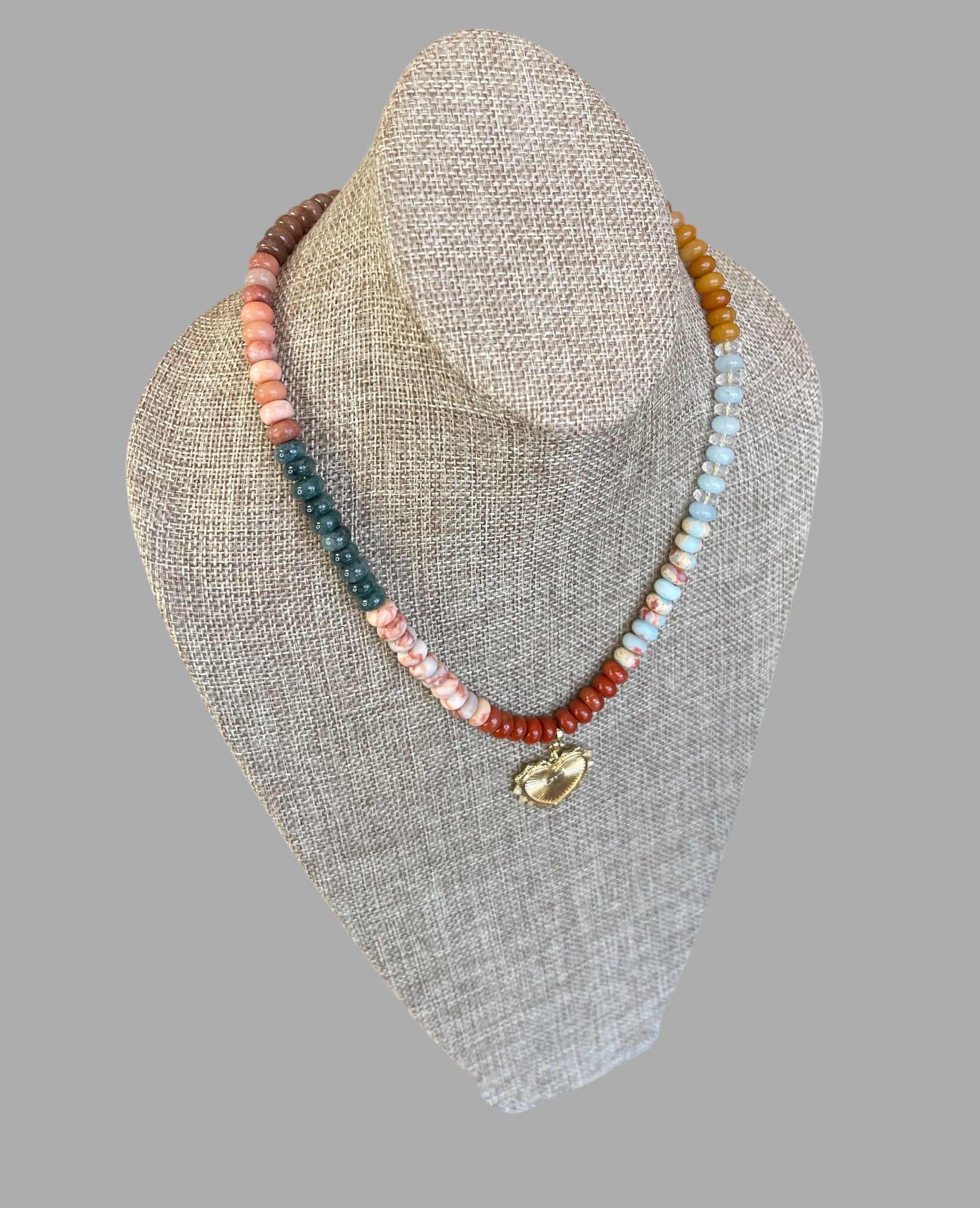 Earth & Sky Necklace: A blend of natural stones with a gold removable heart charm