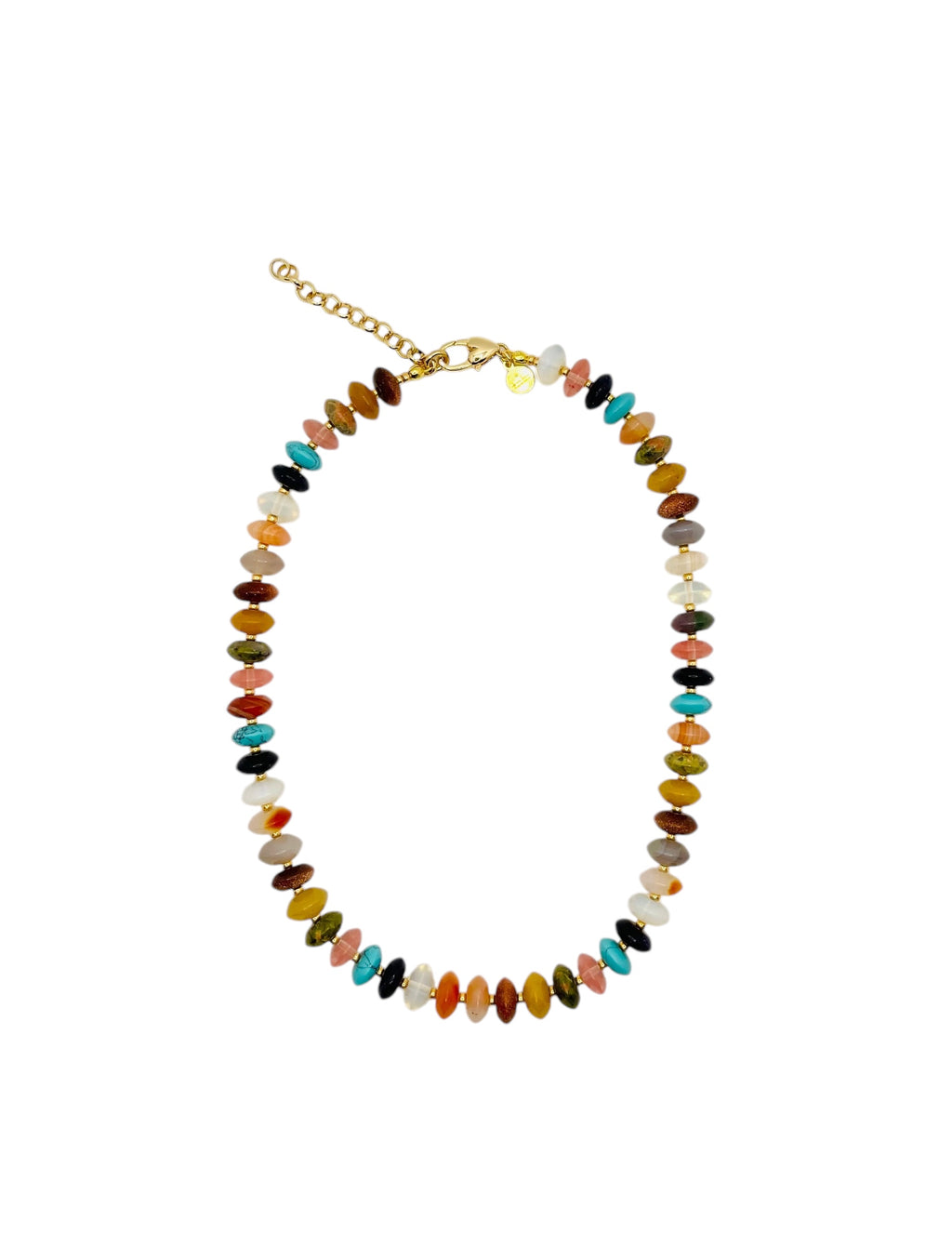 The Francis Necklace: Natural Gemstone Disc Shaped Beads w Gold or Silver Accents