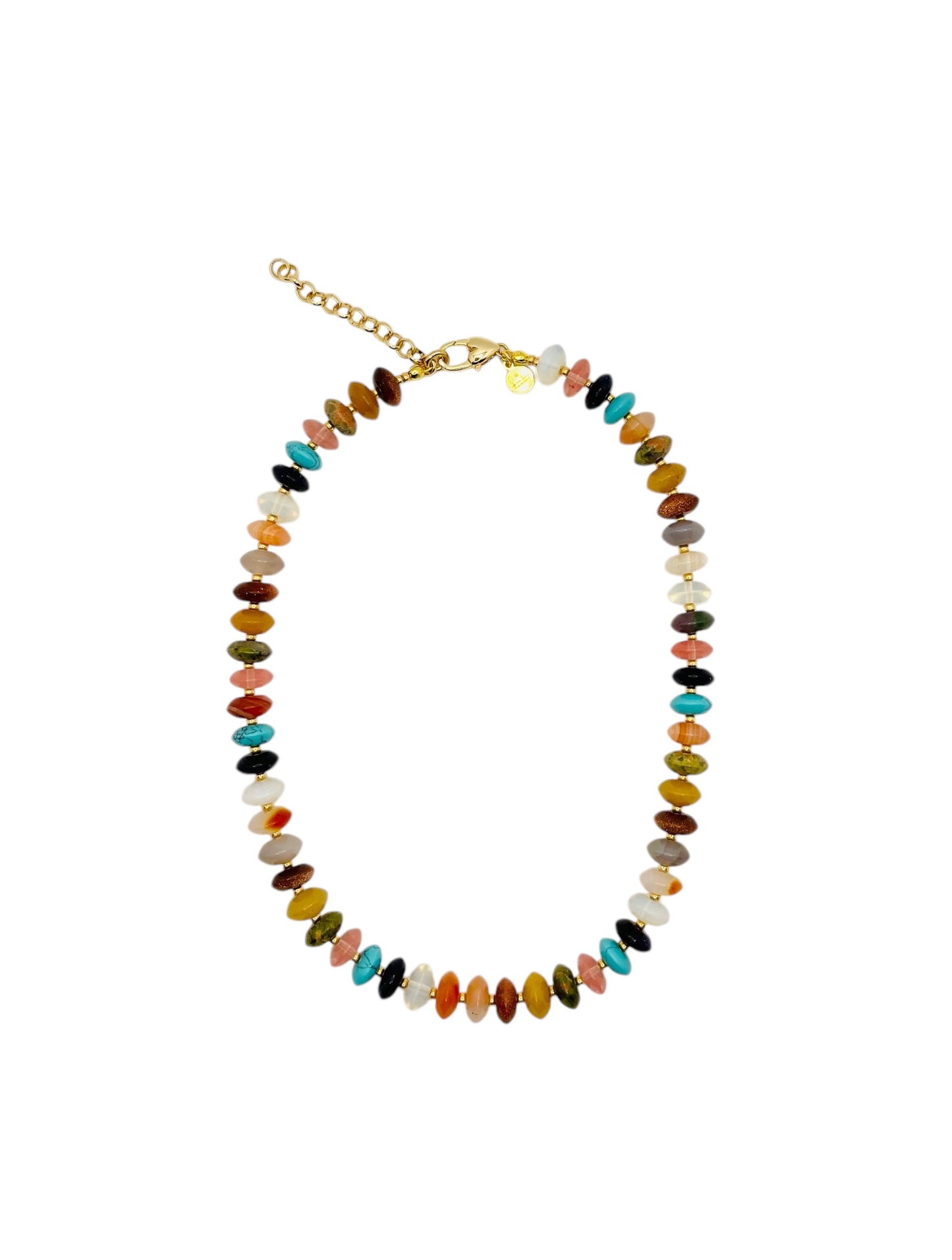 The Francis Necklace: Natural Gemstone Disc Shaped Beads w Gold or Silver Accents