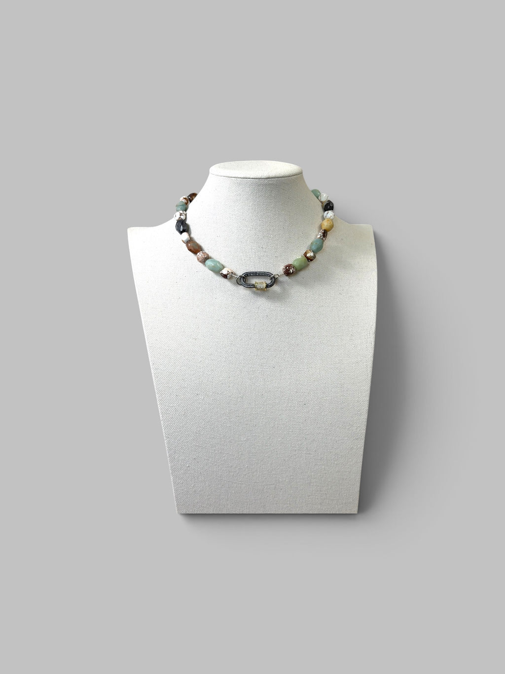 Wild Terrain Necklace: Faceted Amazonite, Wild Buffalo Turquoise Pavé clasp OOAK