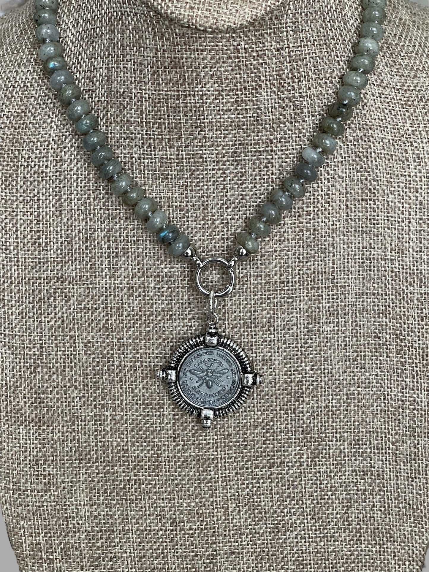 French Bee Coin Labradorite Necklace