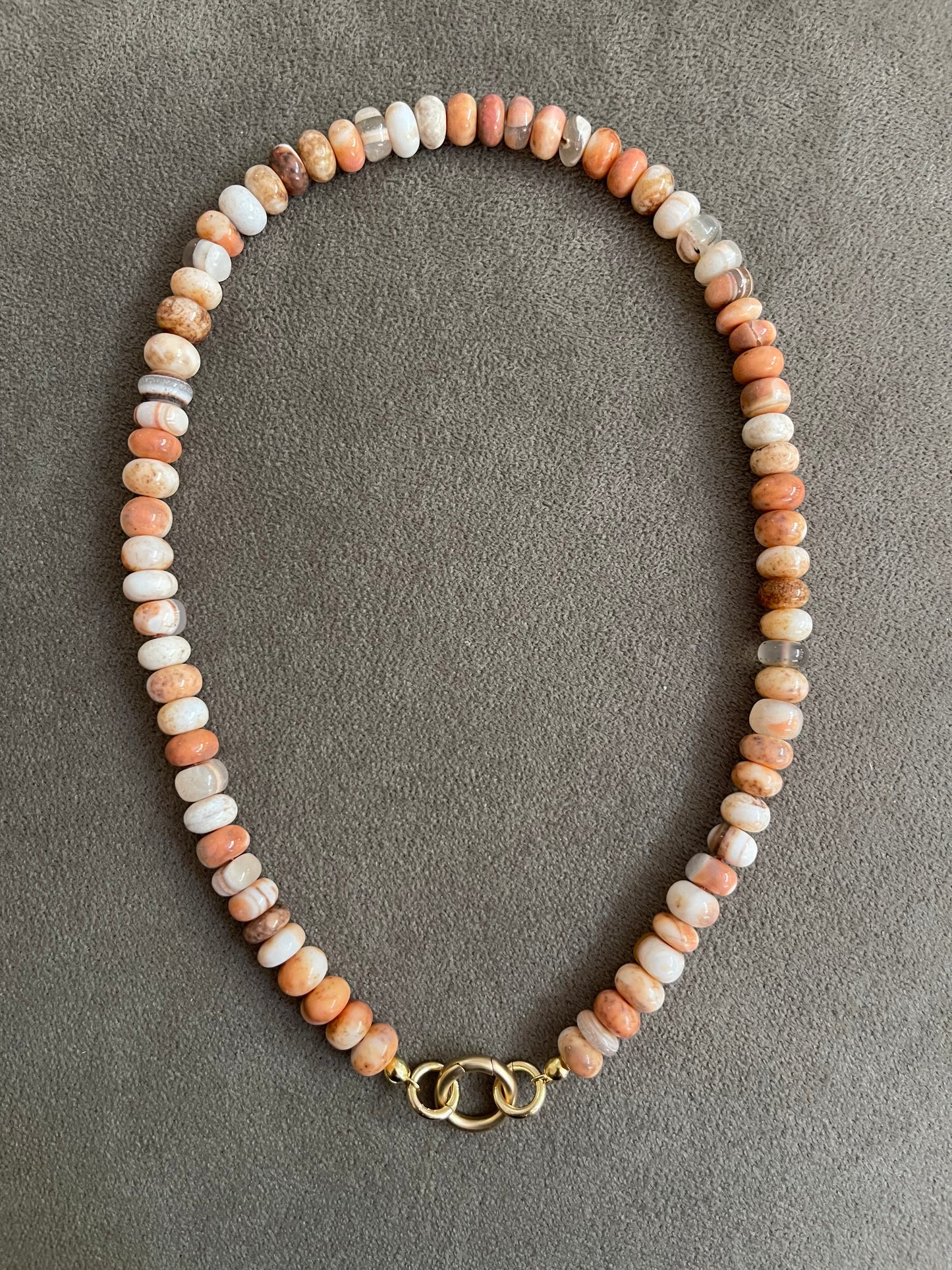 Autumn Tones Necklace: AAA Quality Australian Opal Rondelle Shaped Beads w a Brushed Gold Plated O-Ring Clasp