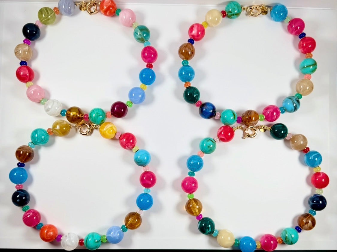 The Confetti Strand: Gemstone like beads in resin Choose Gold or Silver