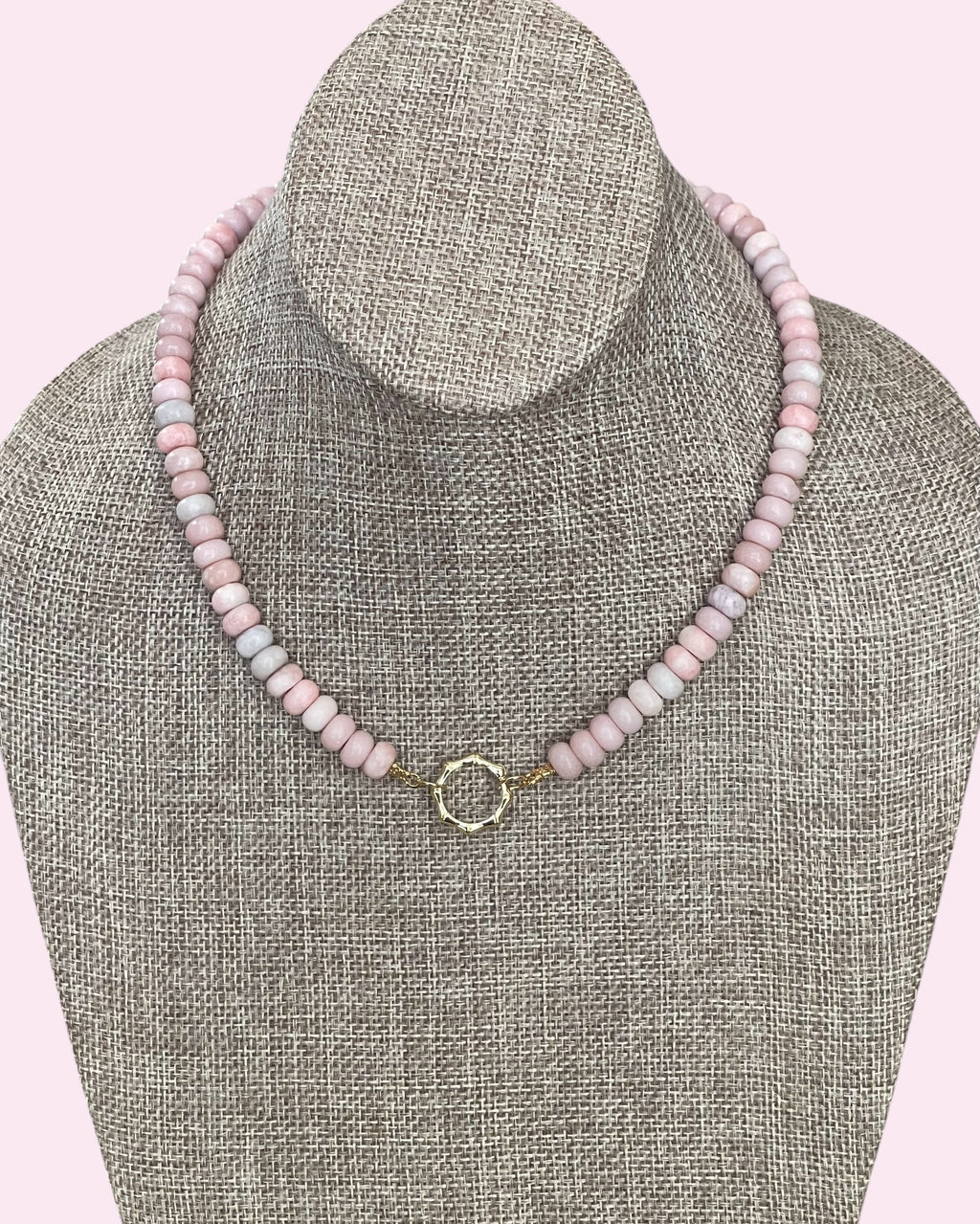The Chic Pink Set: Matte pink opals with a gold charm holder clasp & a gold filled chain w a pink crystal and CZ charm OOAK