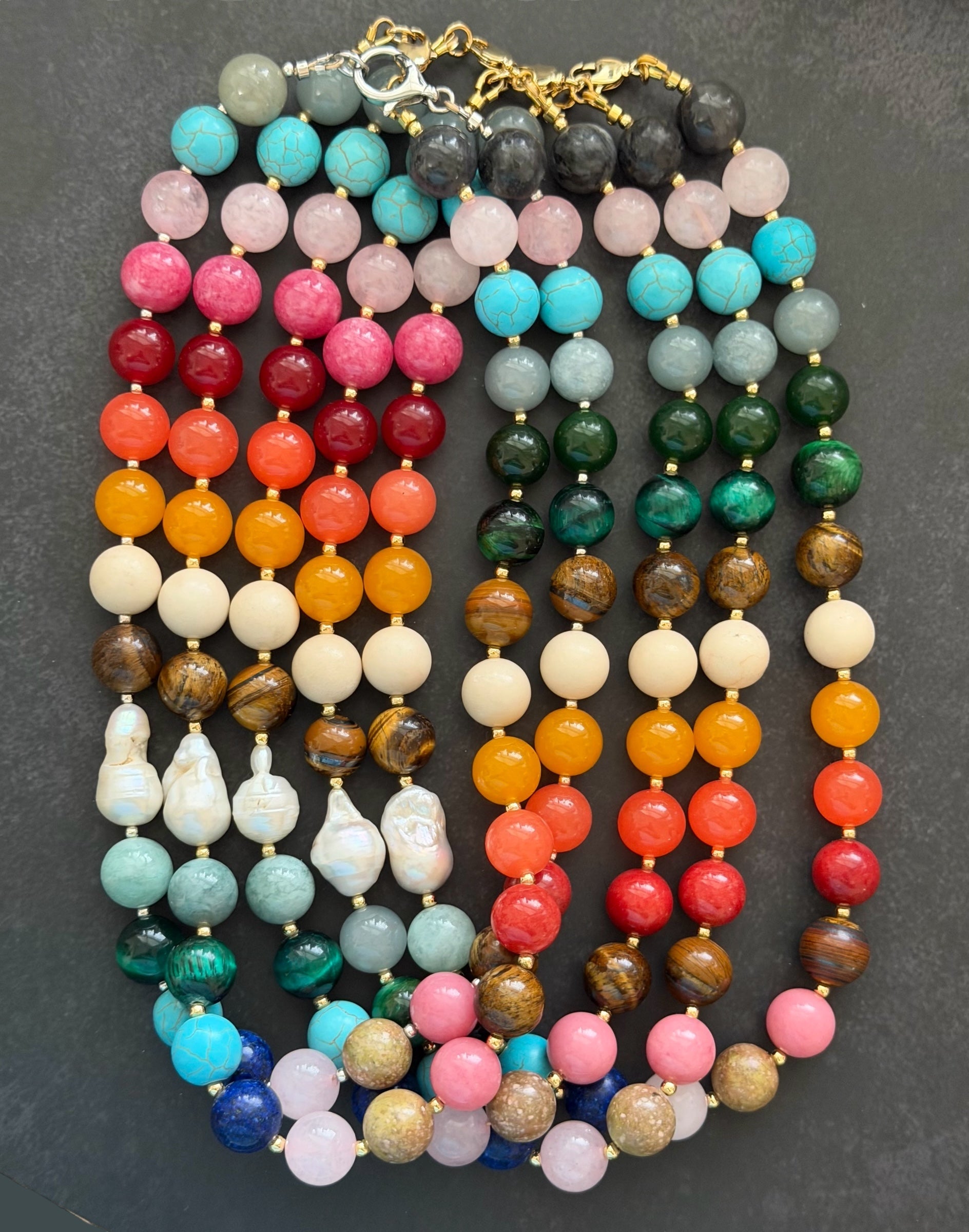 The Storyteller Necklace: Multi-Color Gemstones with a Baroque Pearl