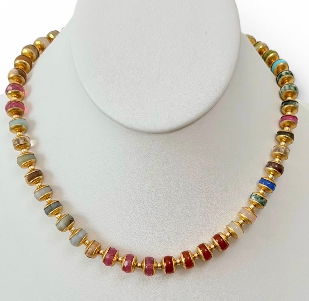 Gathered Joy Necklace: Mixed Gemstones with solid brass & gold spacer bead accents OOAK