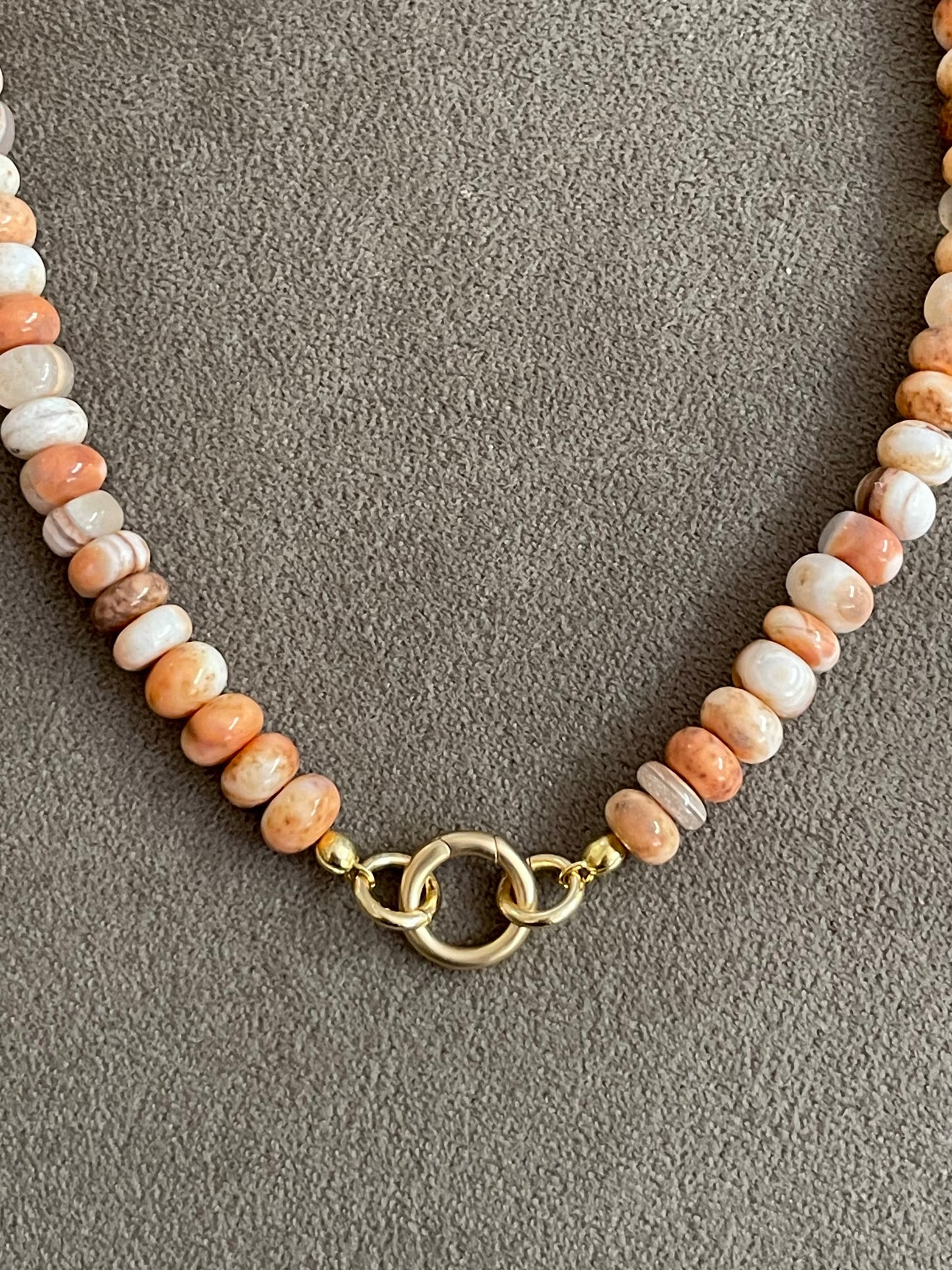 Autumn Tones Necklace: AAA Quality Australian Opal Rondelle Shaped Beads w a Brushed Gold Plated O-Ring Clasp