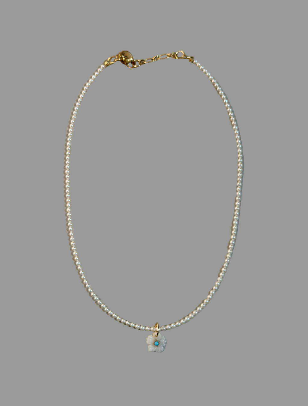 Dainty Bloom Necklace: Freshwater Pearls and a carved flower pendant OOAK