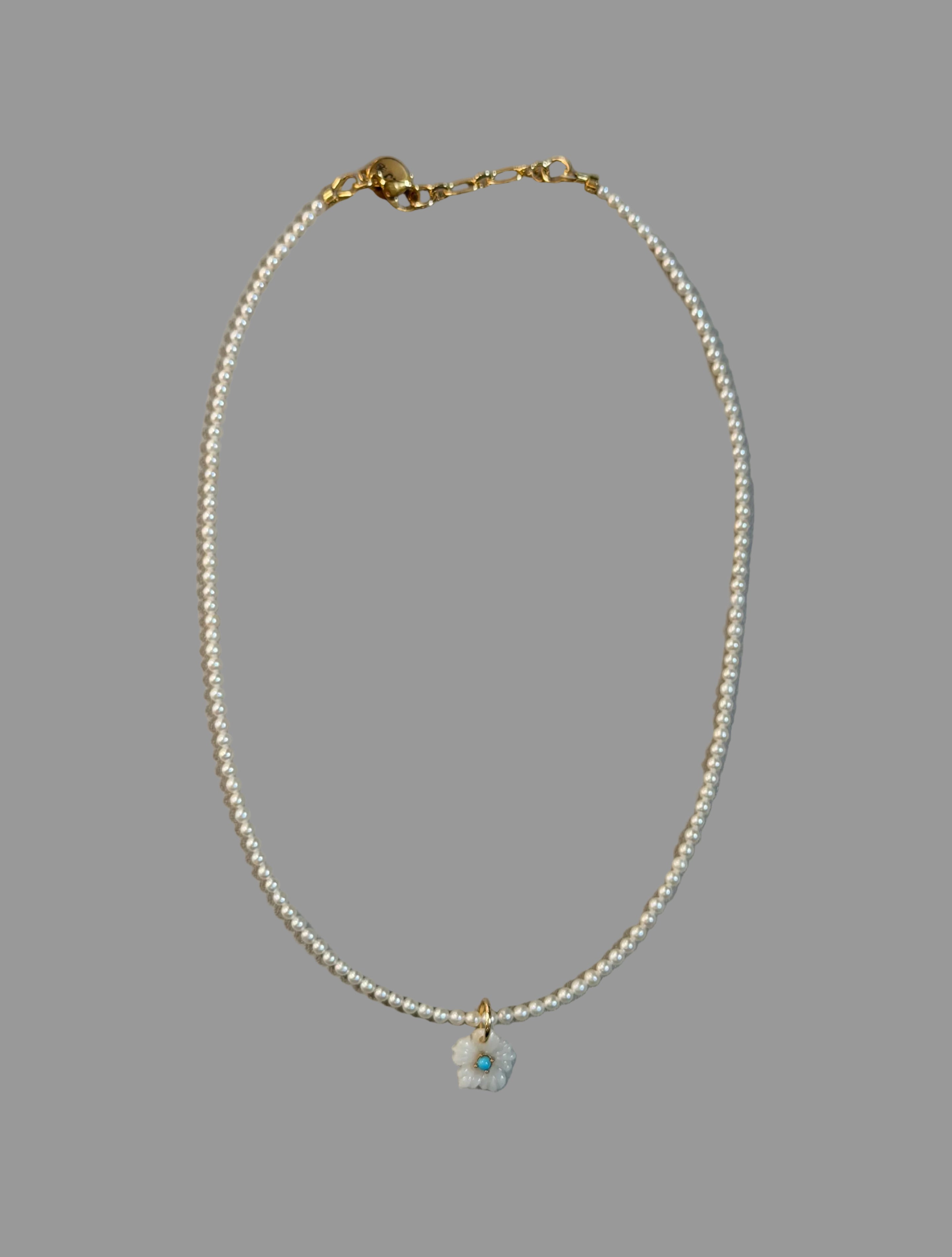 Dainty Bloom Necklace: Freshwater Pearls and a carved flower pendant OOAK