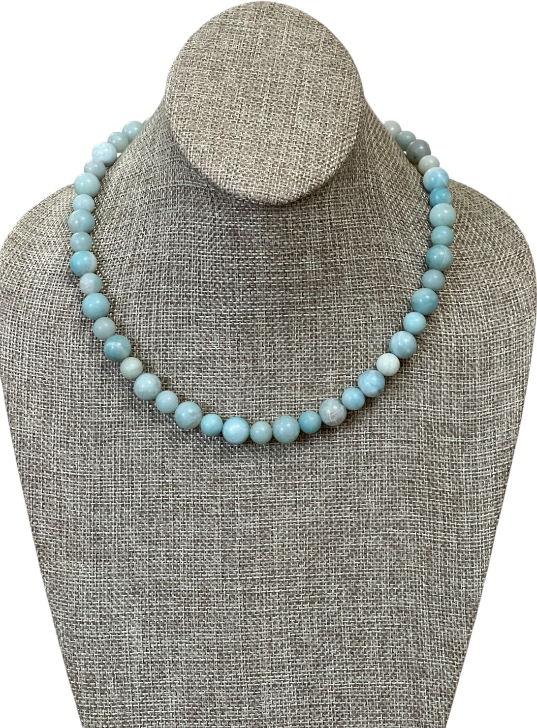 Gemma Amazonite Necklace: Natural Amazonite gemstone 8&10mm beads Gold clasp & Paperclip extender chain OOAK
