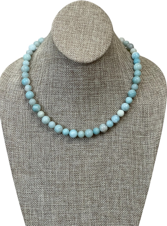 Gemma Amazonite Necklace: Natural Amazonite gemstone 8&10mm beads Gold clasp & Paperclip extender chain OOAK