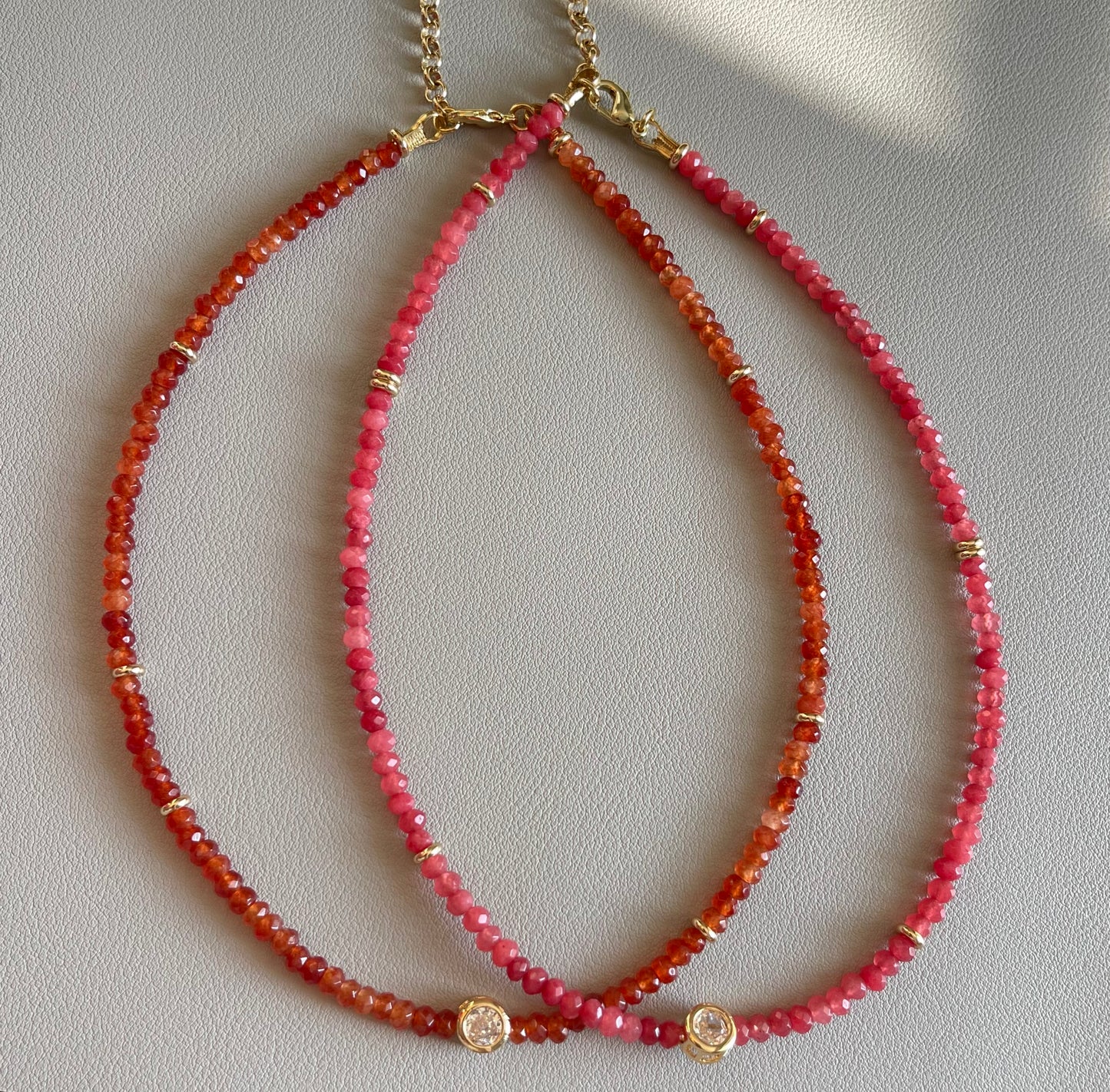 A Little Luxe Necklaces: Various natural stones in many colors, faceted, with a Bezel set Cubic Zirconia centerpiece