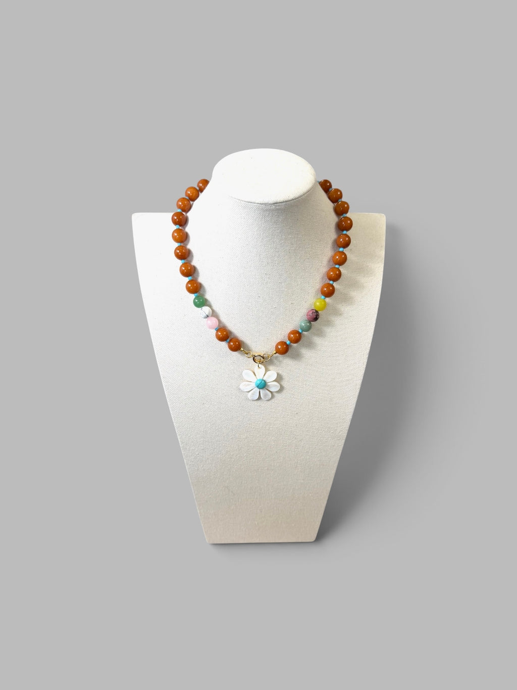 Autumn Wildflower: Deep orange Calcite beads Gemstone accent beads Mother of Pearl flower