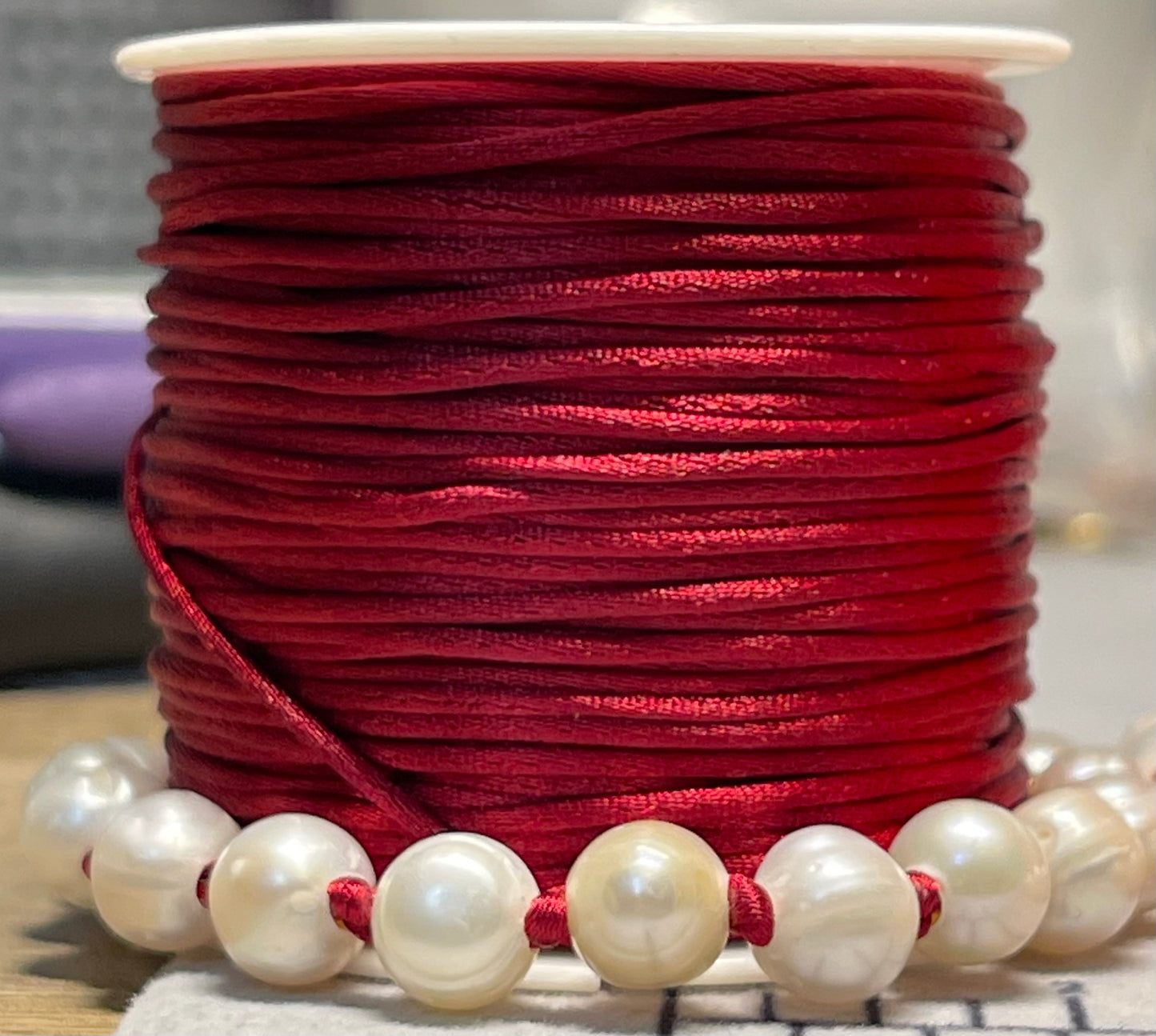 Satiny Pearls Bracelet: Freshwater Pearls Hand Knotted on Satin Cord in Stunning Fall/Winter Tones Gold or Silver Clasp