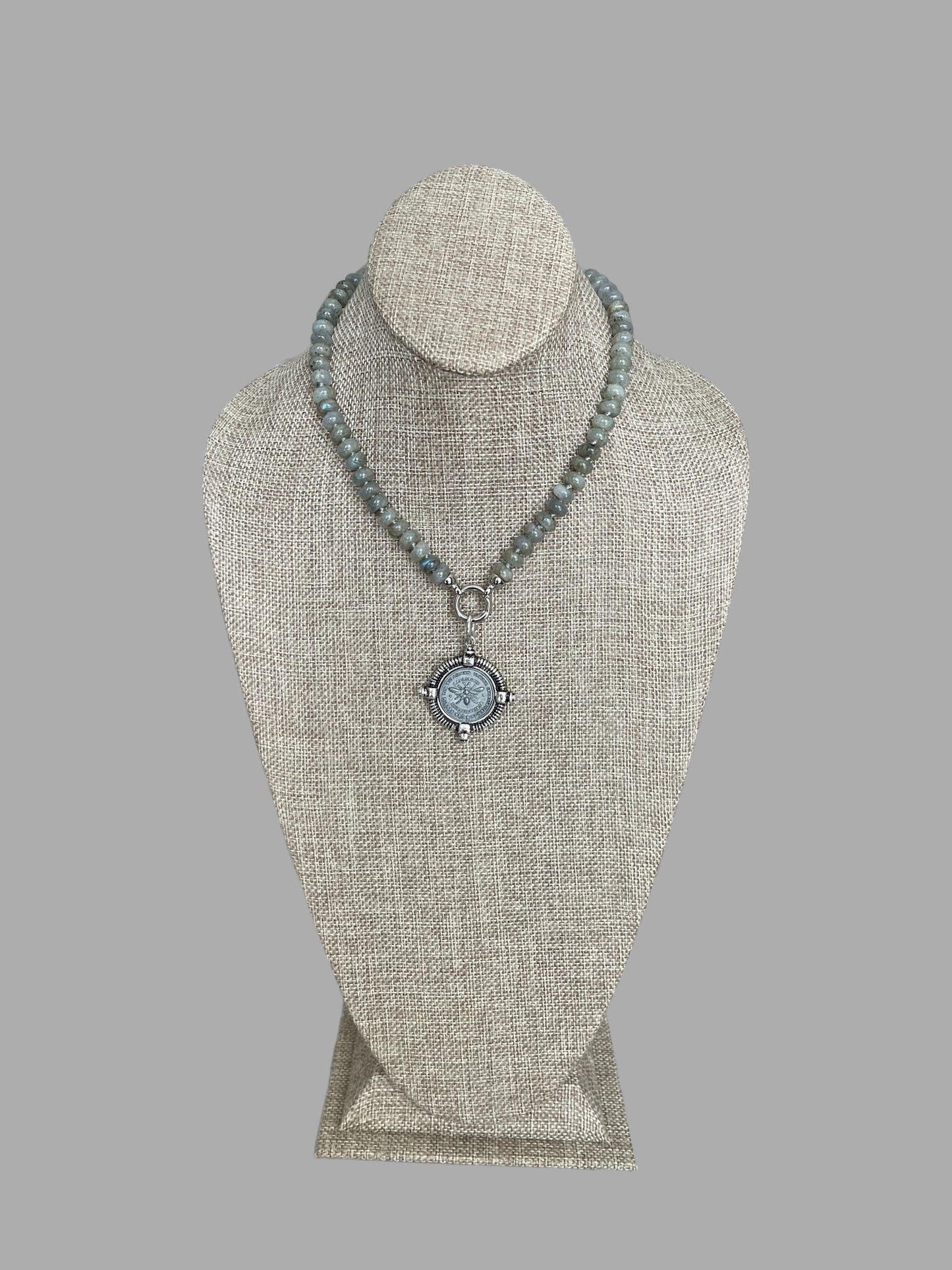 French Bee Coin Labradorite Necklace