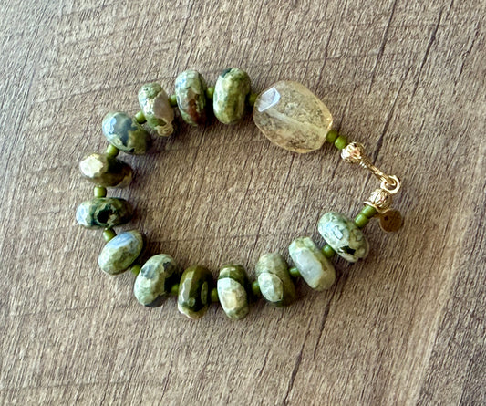 Australian Rainforest Jasper Champagne Quartz Bracelet OOAK