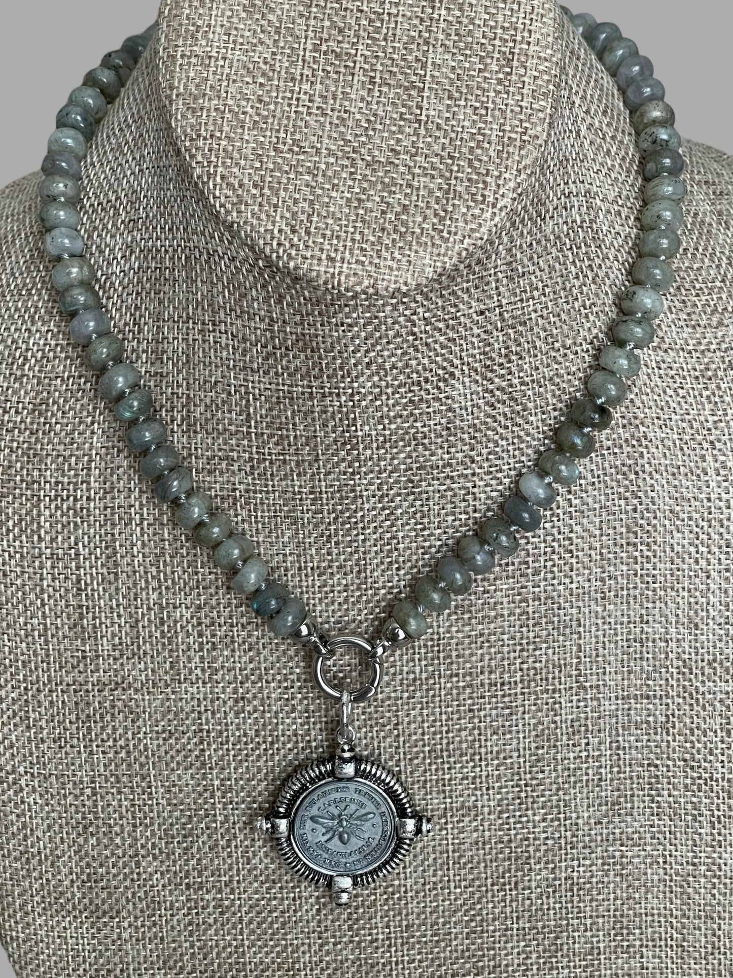 French Bee Coin Labradorite Necklace