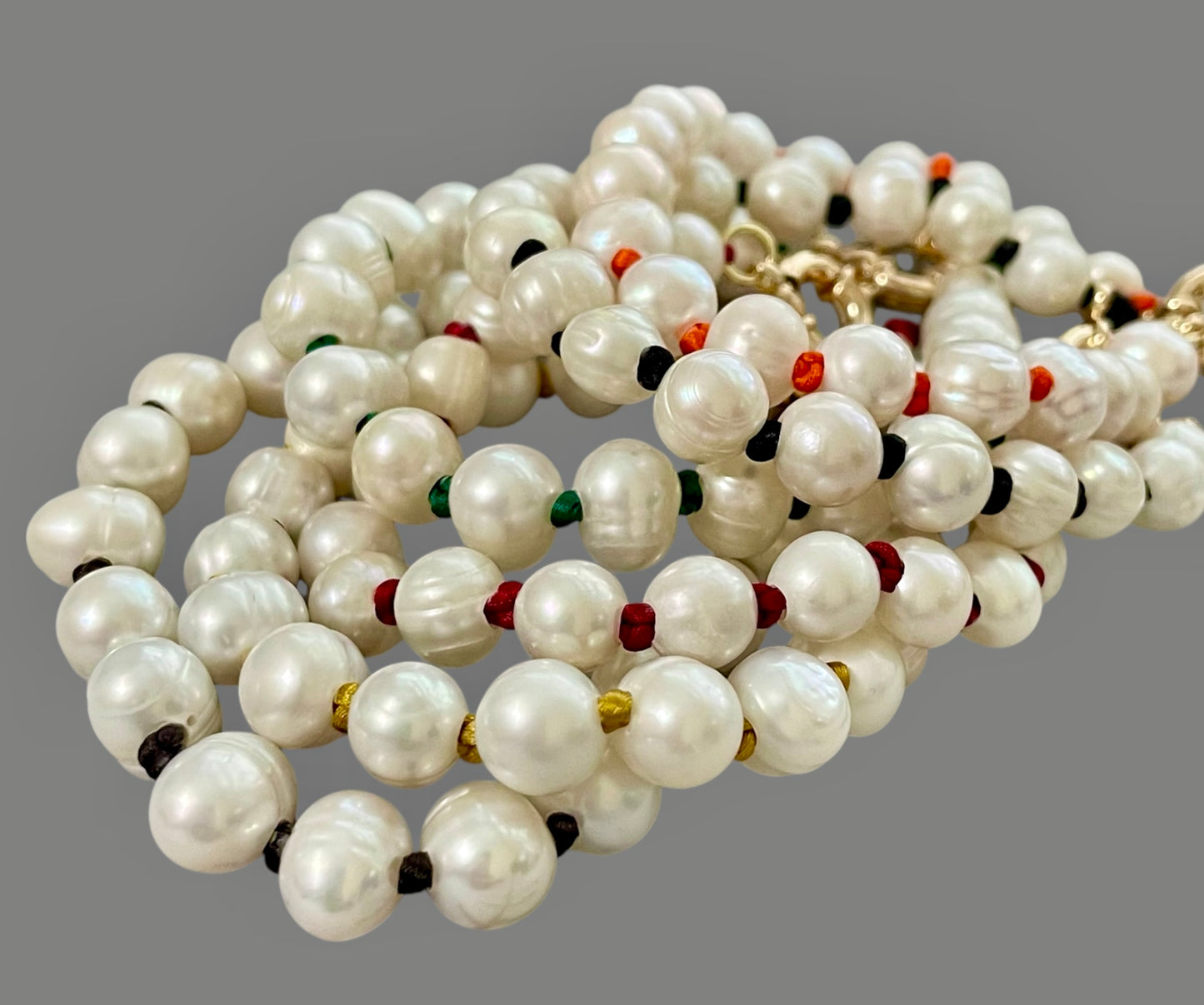 Satiny Pearls Bracelet: Freshwater Pearls Hand Knotted on Satin Cord in Stunning Fall/Winter Tones Gold or Silver Clasp