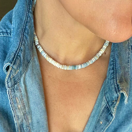 Light Wash Denim Opal Necklace