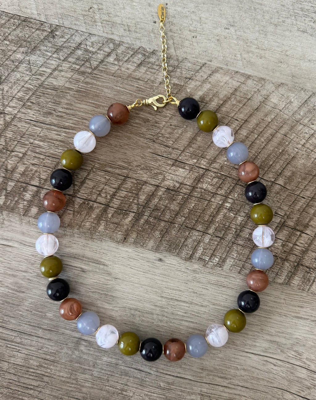 Stone & Moss Necklace: Resin beads and gold accents