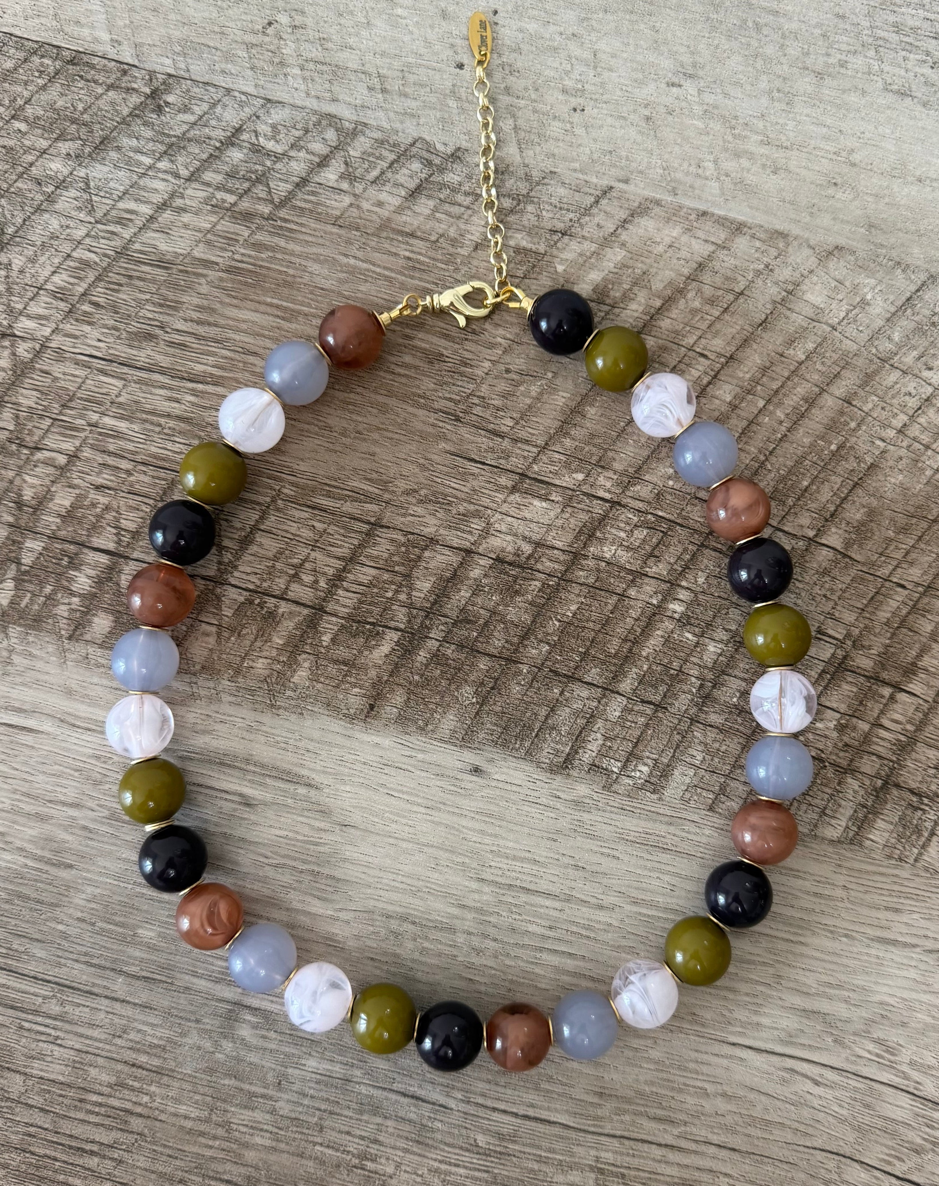 Stone & Moss Necklace: Resin beads and gold accents