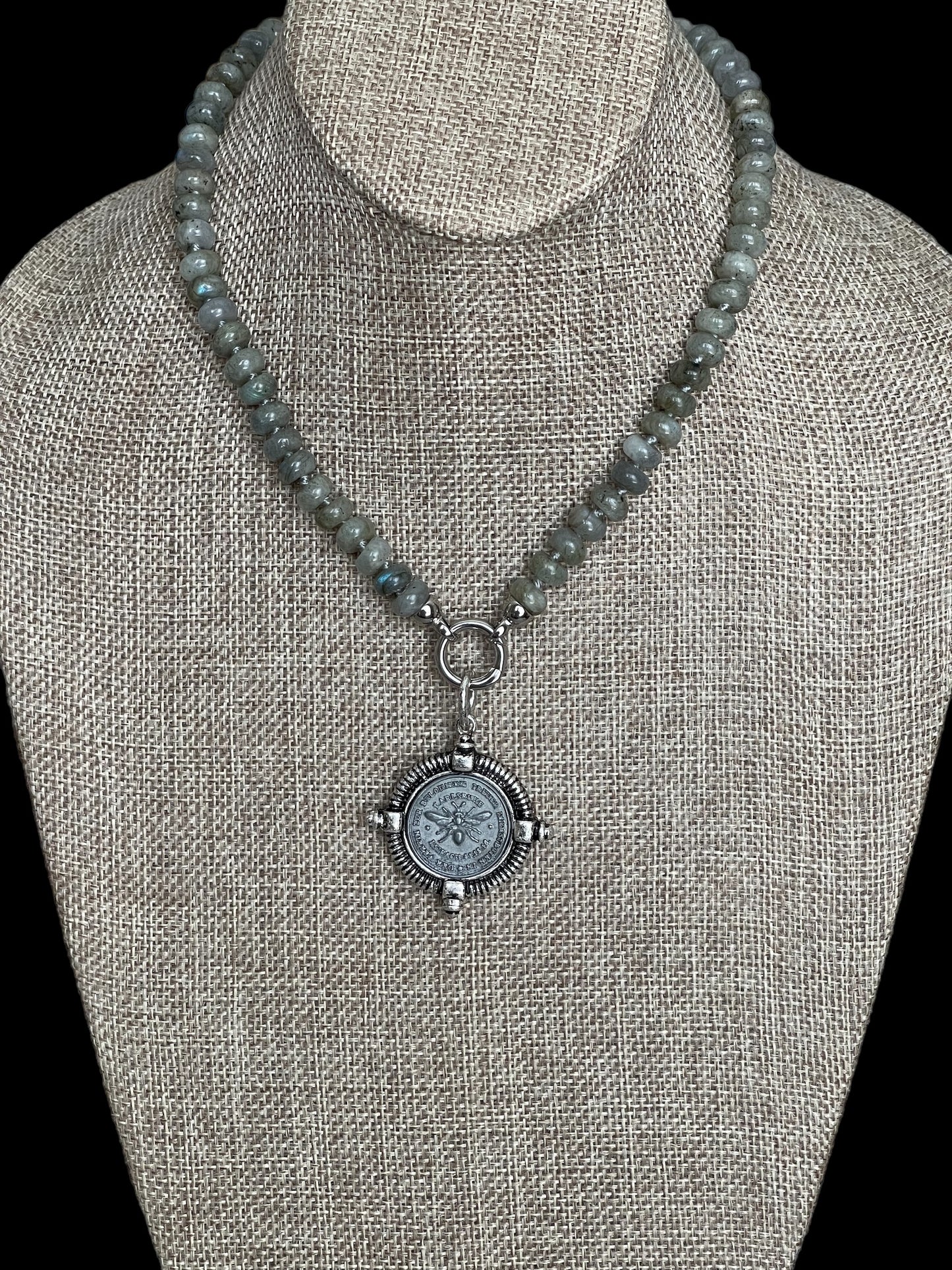 French Bee Coin Labradorite Necklace