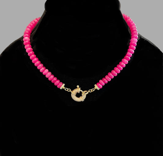 Fuchsia Jade Pavé Stunner: Fuchsia Jade Rondelle Beads with Pavé Center and Full Pavé Clasp> Wear 2 Ways!