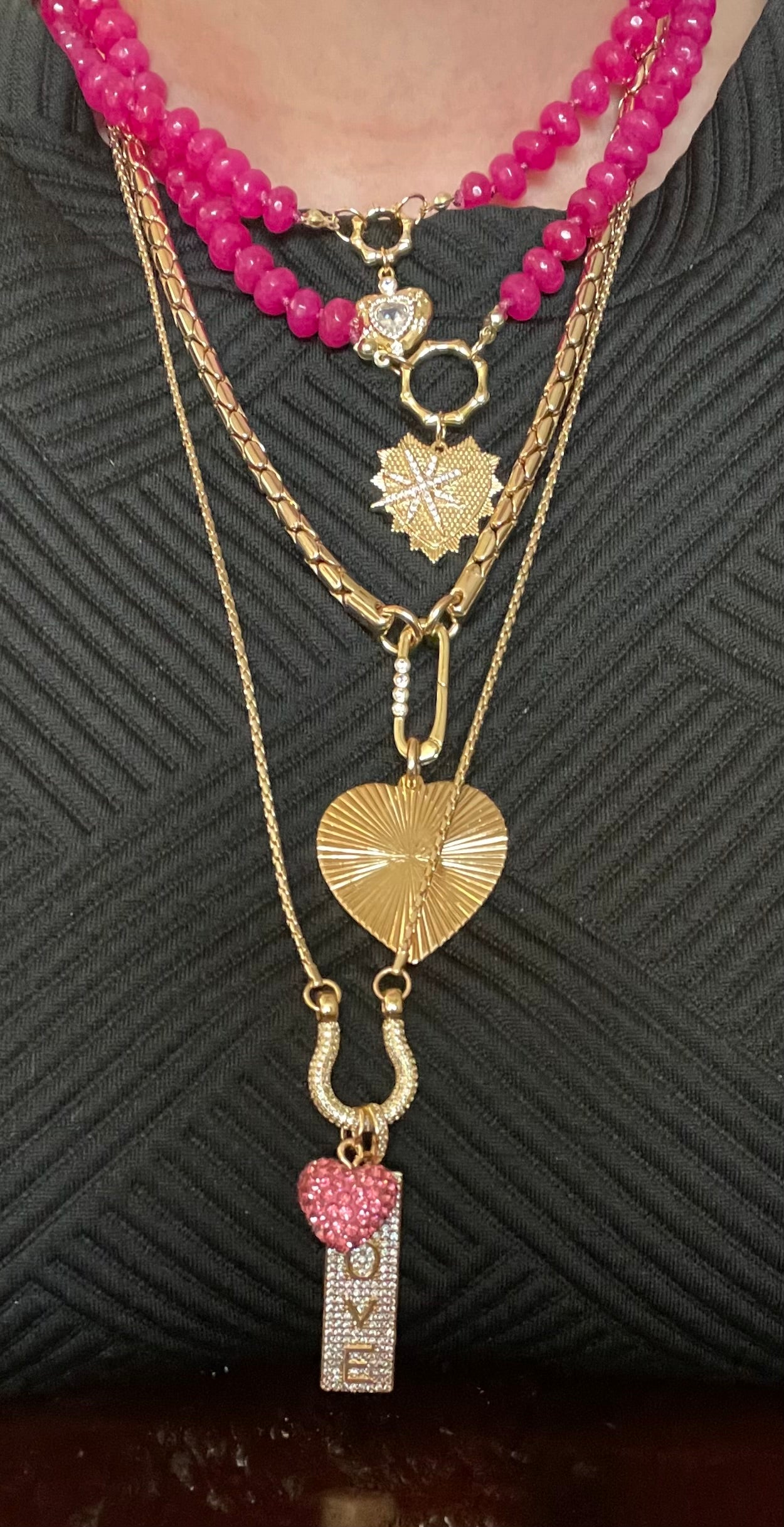 OOAK Art Deco Heart Necklace: Thick Cobra chain made of high quality tarnish resistant gold plated brass, features a gorgeous Art Deco heart pendant. Gold Filled Push gate clasp with 4 Bezel set Cubic Zirconia accent stones