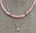 The Chic Pink Set: Matte pink opals with a gold charm holder clasp & a gold filled chain w a pink crystal and CZ charm OOAK