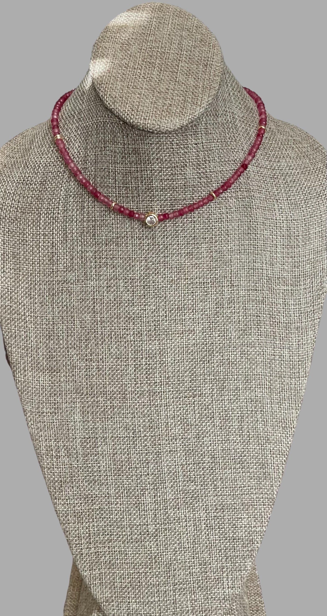 A Little Luxe Necklaces: Various natural stones in many colors, faceted, with a Bezel set Cubic Zirconia centerpiece