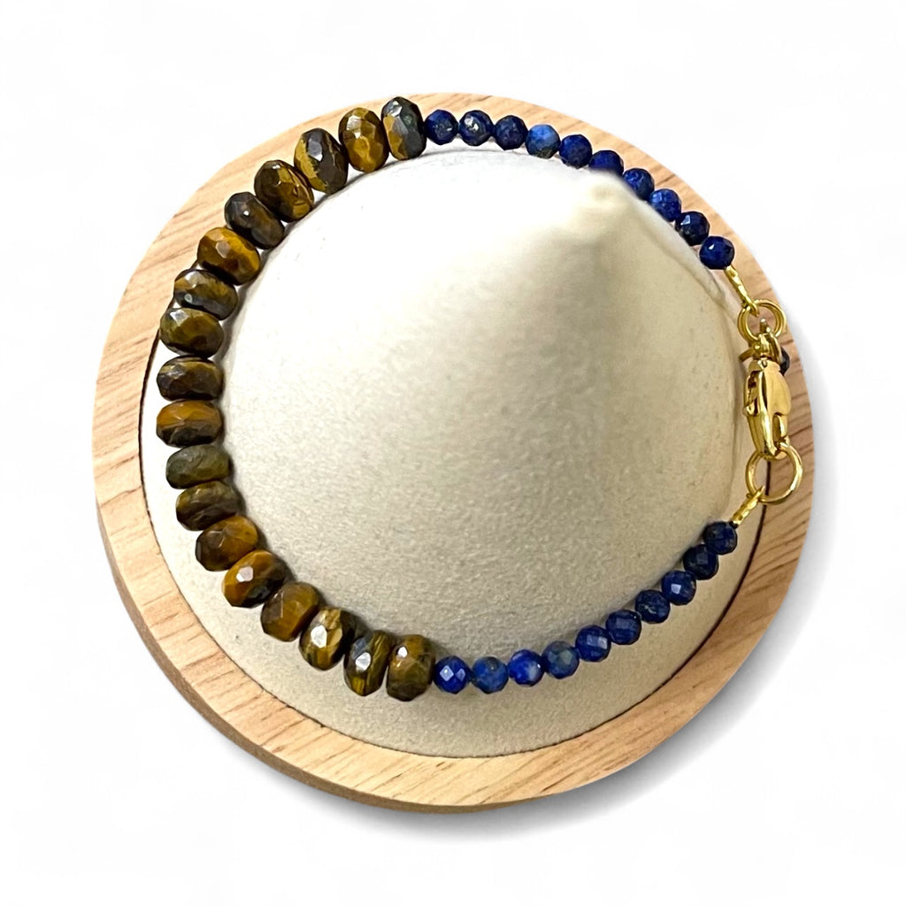 The Horizon Bracelet: Faceted Tiger Eye Meets Faceted Lapis Lazuli OOAK