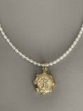 Bee Happy Necklace: Freshwater Pearls and a gold French bee coin replica pendant