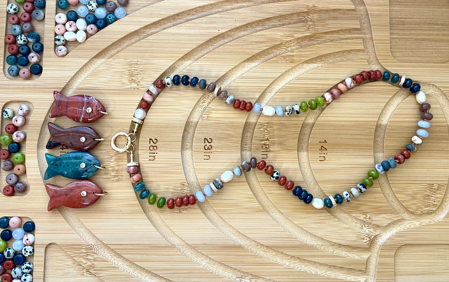Reel Beauty 🎣 Mixed Gemstone necklace with Gold accents Gemstone fish pendant 4 options