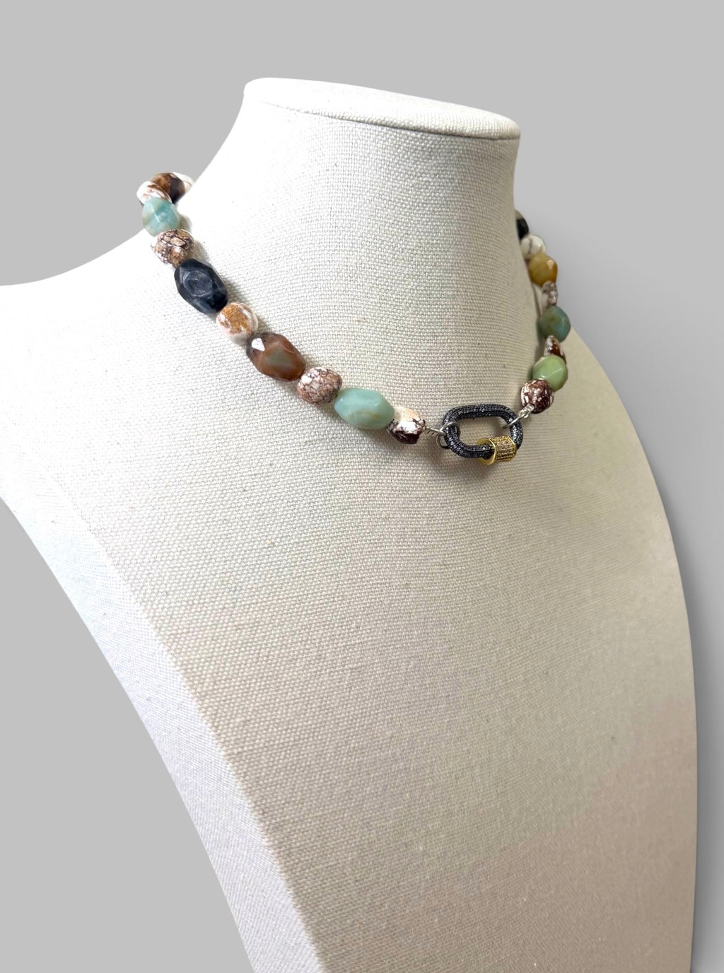 Wild Terrain Necklace: Faceted Amazonite, Wild Buffalo Turquoise Pavé clasp OOAK