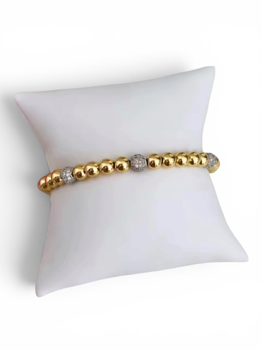 The Golden Hour Bracelet: (Stretch bracelet) Non tarnish gold beads w/ gunmetal pavé accent beads