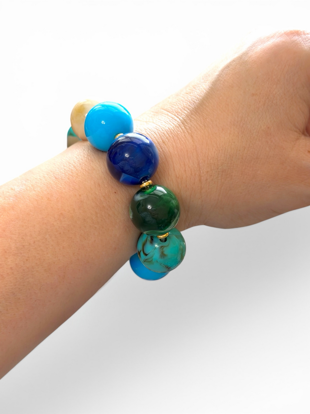 The Gathered Blues Bracelet: Stretch bracelet resin beads OOAK