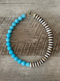Sky & Timber Necklace: Ashanti glass, wood, and Jade with gold pavé clasp