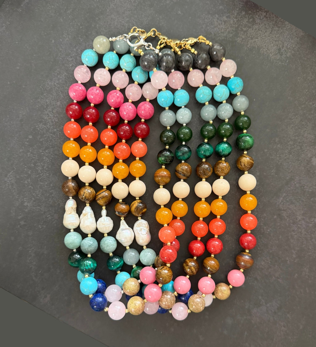 The Storyteller Necklace: Multi-Color Gemstones with a Baroque Pearl