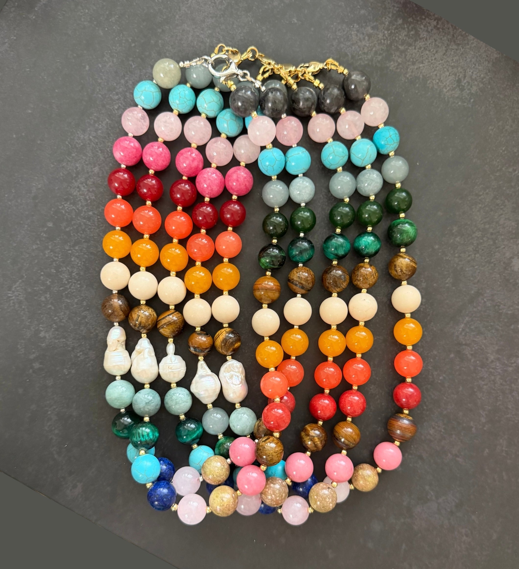 The Storyteller Necklace: Multi-Color Gemstones with a Baroque Pearl