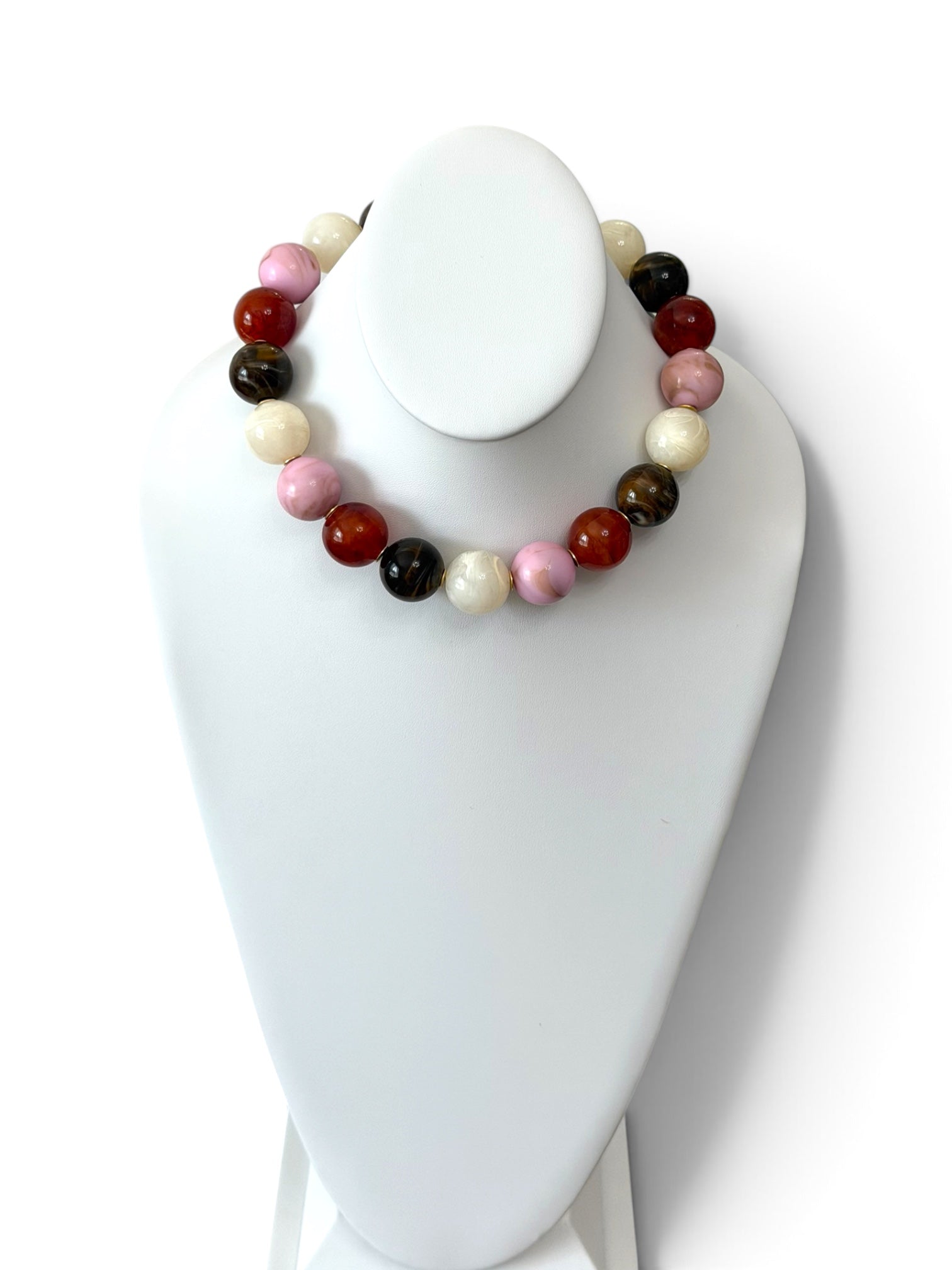 Maple & Marble Necklace: Gemstone look alike resin beads Gold accents