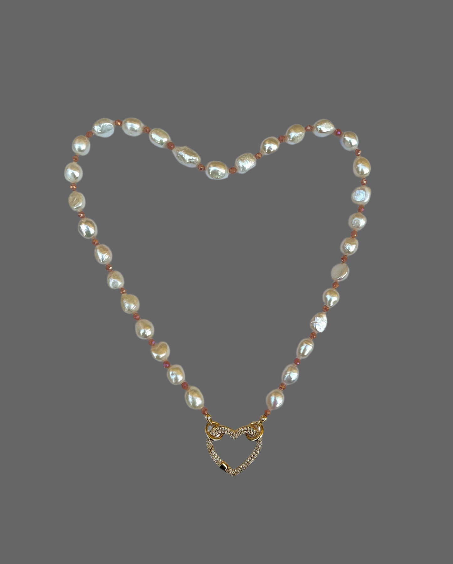 OOAK Pearls For Rose Necklace: Freshwater Pearls with Rose Pink Crystal accent beads and a Gold Filled Heart Clasp