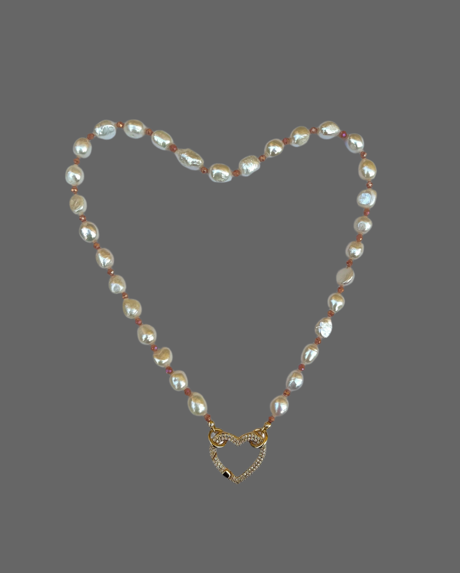 OOAK Pearls For Rose Necklace: Freshwater Pearls with Rose Pink Crystal accent beads and a Gold Filled Heart Clasp