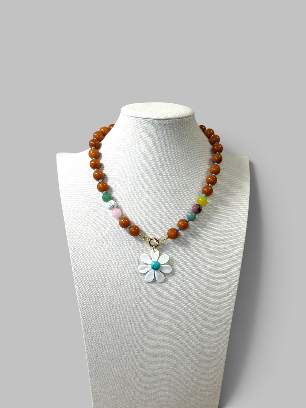Autumn Wildflower: Deep orange Calcite beads Gemstone accent beads Mother of Pearl flower