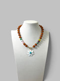 Autumn Wildflower: Deep orange Calcite beads Gemstone accent beads Mother of Pearl flower