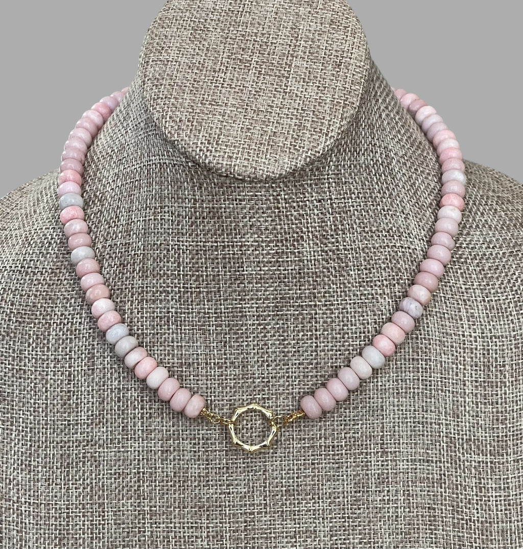 The Chic Pink Set: Matte pink opals with a gold charm holder clasp & a gold filled chain w a pink crystal and CZ charm OOAK